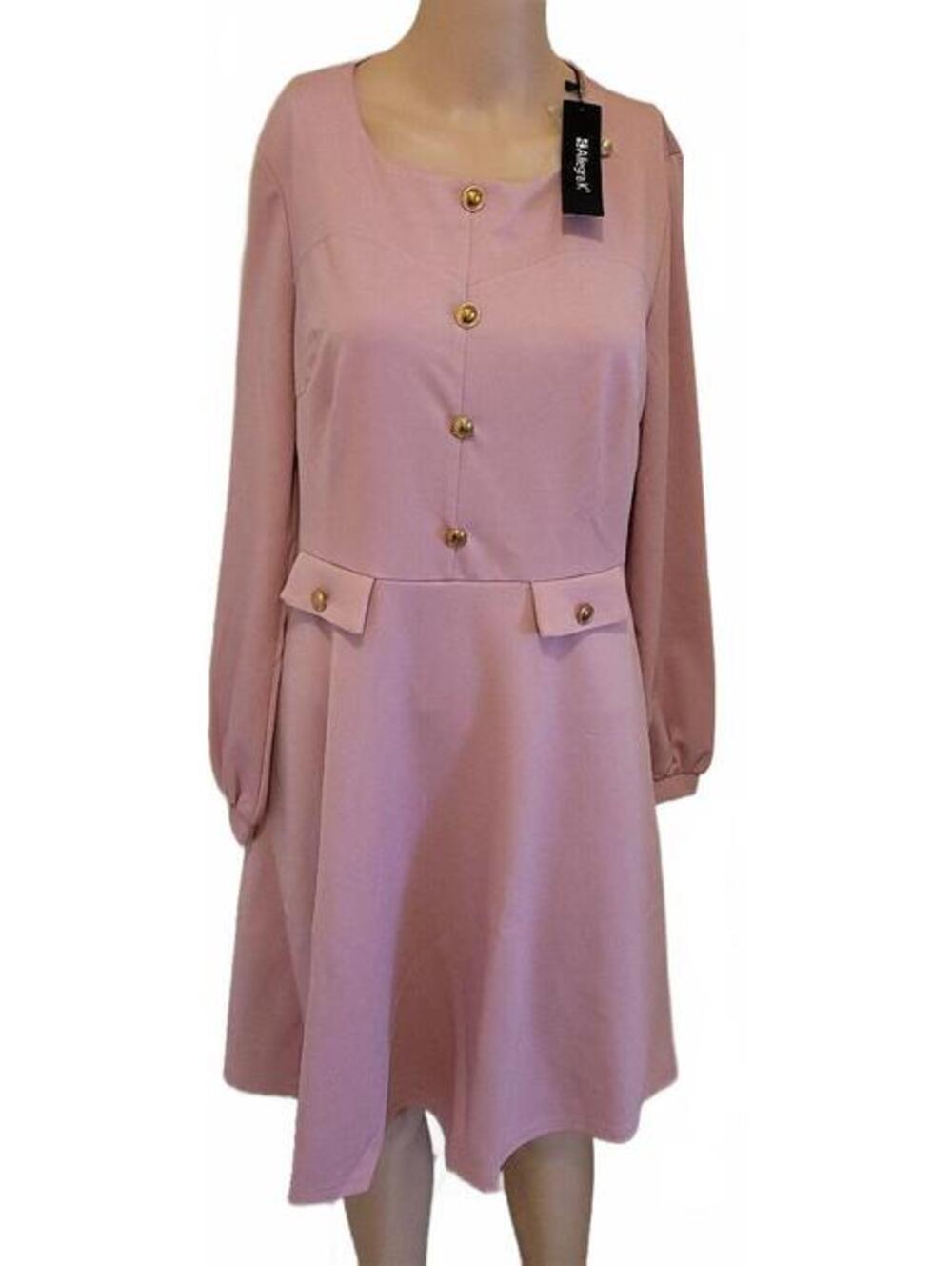 Allegra K Women's Pink Long Sleeve Classy Fashion Dress Gold Buttons Size M